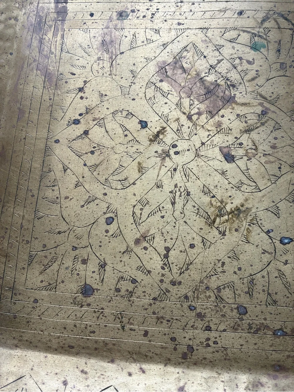 Antique-Style Gold Metal Square Serving Tray